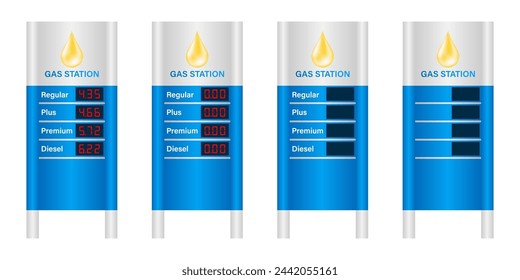 Gas Prices Sign for Gas Station. Vector Illustration Isolated on White Background. 