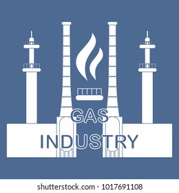 Gas processing plant. Gas burner with flame. Design for announcement, advertisement, banner or print.