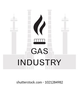 Gas processing plant. Gas burner with flame. Design for announcement, advertisement, banner or print.