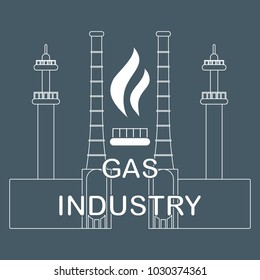 Gas processing plant. Gas burner with flame. Design for announcement, advertisement, banner or print.