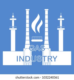 Gas processing plant. Gas burner with flame. Design for announcement, advertisement, banner or print.