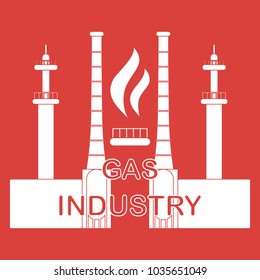 Gas processing plant. Gas burner with flame. Design for announcement, advertisement, banner or print.