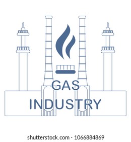 Gas processing plant. Gas burner with flame. Design for announcement, advertisement, banner or print.
