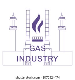 Gas processing plant. Gas burner with flame. Design for announcement, advertisement, banner or print.