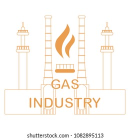 Gas processing plant. Gas burner with flame. Design for announcement, advertisement, banner or print.