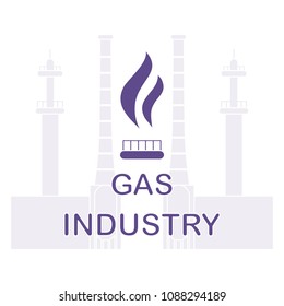 Gas processing plant. Gas burner with flame. Design for announcement, advertisement, banner or print.