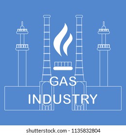 Gas processing plant. Gas burner with flame. Design for announcement, advertisement, banner or print.
