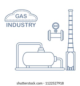 Gas processing plant. Industrial gas meter. Design for announcement, advertisement, banner or print.