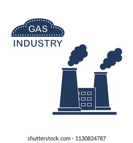 Gas processing plant with smoking chimneys. Industrial theme. Design for announcement, advertisement, banner or print.