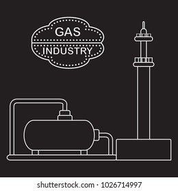 Gas processing plant. Gas storage tank. Design for announcement, advertisement, banner or print.