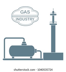 Gas processing plant. Gas storage tank. Design for announcement, advertisement, banner or print.