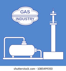 Gas processing plant. Gas storage tank. Design for announcement, advertisement, banner or print.