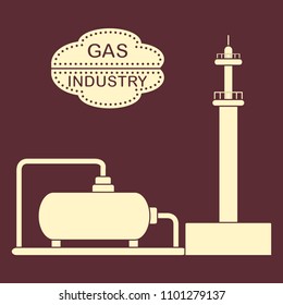 Gas processing plant. Gas storage tank. Design for announcement, advertisement, banner or print.
