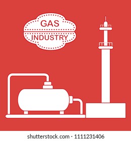 Gas processing plant. Gas storage tank. Design for announcement, advertisement, banner or print.