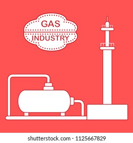 Gas processing plant. Gas storage tank. Design for announcement, advertisement, banner or print.