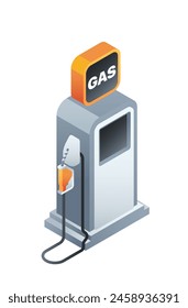 Gas pump against a white background, concept of fuel station. Isometric vector illustration isolated on white background