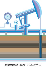 Gas pump and borehole in section. Natural gas pipeline transportation concept. Vector