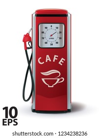 Gas Pump with coffee dispenser. Metaphor coffee is power for people. Creative vector 3d illustration