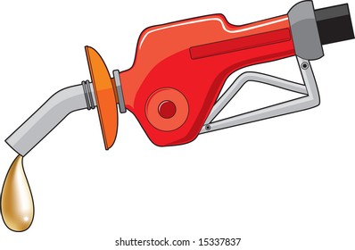 A gas pump dispenser oozing  a drop of gold - a comment on the present cost of fuel.