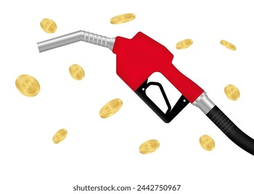 Gas Pump or Fuel Nozzle with Dollar Coins. Gas Station Concept. Vector Illustration Isolated on White Background. 