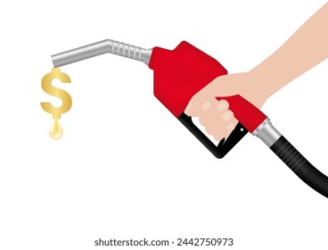 Gas Pump or Fuel Nozzle with Dollar Coins. Gas Station Concept. Vector Illustration Isolated on White Background. 