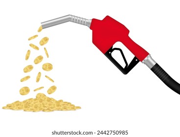 Gas Pump or Fuel Nozzle with Dollar Coins. Gas Station Concept. Vector Illustration Isolated on White Background. 