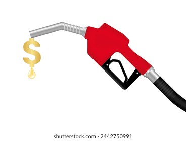 Gas Pump or Fuel Nozzle with Dollar Coins. Gas Station Concept. Vector Illustration Isolated on White Background. 