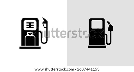 Gas pump icon in black on a transparent background, with a dispenser, fuel station and petrol pump in a vector format.