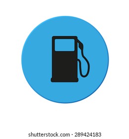 Gas pump icon. Blue round button on  white background