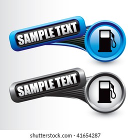 gas pump icon on blue and gray tilted banners