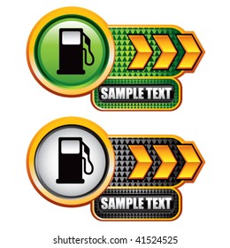 gas pump icon on gold arrow nameplate banners