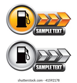 gas pump icon on gold and silver arrow banners