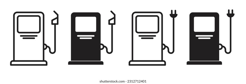 Juego de iconos de la bomba de gas. Pictograma de gasolinera, gasolina y gasóleo. Símbolo de la línea de la estación de combustible.