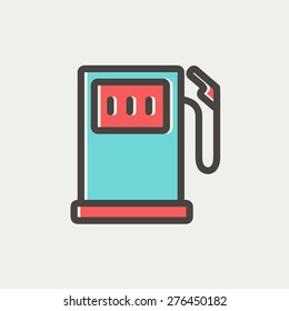 Gas pump icon thin line for web and mobile, modern minimalistic flat design. Vector icon with dark grey outline and offset colour on light grey background.