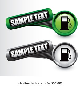 gas pump icon tilted green and gray banners