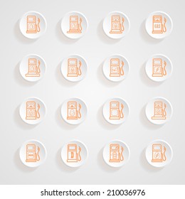  Gas pump Icons button shadows  vector set