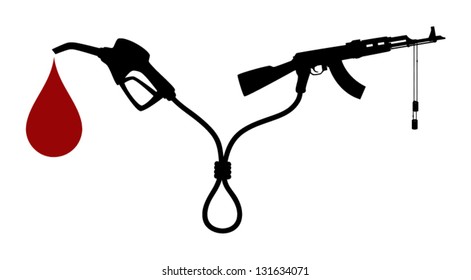 Gas pump nozzle connected by a loop with the weapon. (no gradient, no transparent objects) Vector illustration