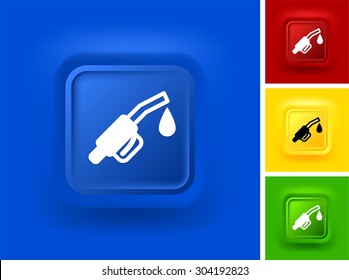 Gas Pump Nozzle on Blue Bevel Square Button