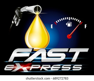 Gas pump nozzles with drop oil vector, fast express concept.