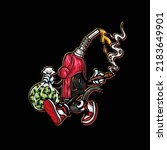 gas pump oil vector hold weed nug bag and smoking blunt cannabis bud flower marijuana and happy face