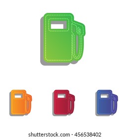 Gas pump sign. Colorfull applique icons set.