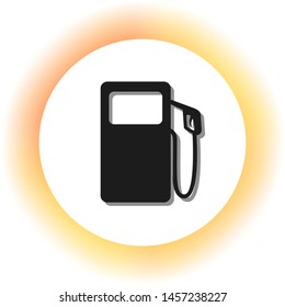Gas pump sign. Dark icon with shadow on the glowing circle button. Illustration.