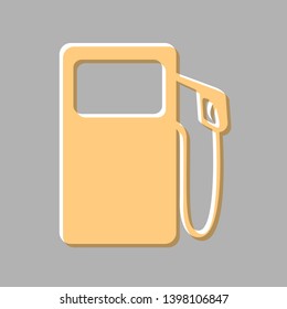 Gas pump sign. Emboss effect with light orange icon on gray background.
