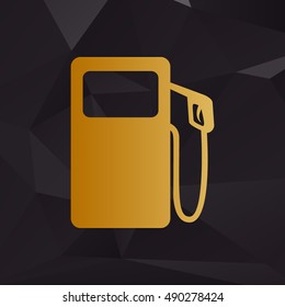 Gas pump sign. Golden style on background with polygons.