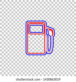Gas pump sign. Red, white and contour icon at transparent background. Illustration.