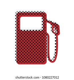 Gas pump sign. Vector. Brown icon with shifted black circle pattern as duplicate at white background. Isolated.