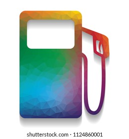 Gas pump sign. Vector. Colorful icon with bright texture of mosaic with soft shadow on white background. Isolated.