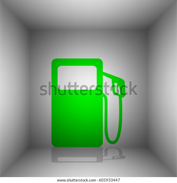 Gas pump sign. Vector. Green icon with shadow in\
the room.