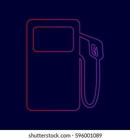 Gas pump sign. Vector. Line icon with gradient from red to violet colors on dark blue background.