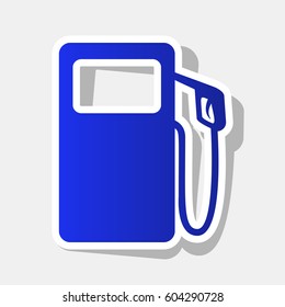 Gas pump sign. Vector. New year bluish icon with outside stroke and gray shadow on light gray background.